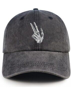 Unisax Black Funny Cotton Washed Denim Halloween Baseball Skeleton Hands Cap